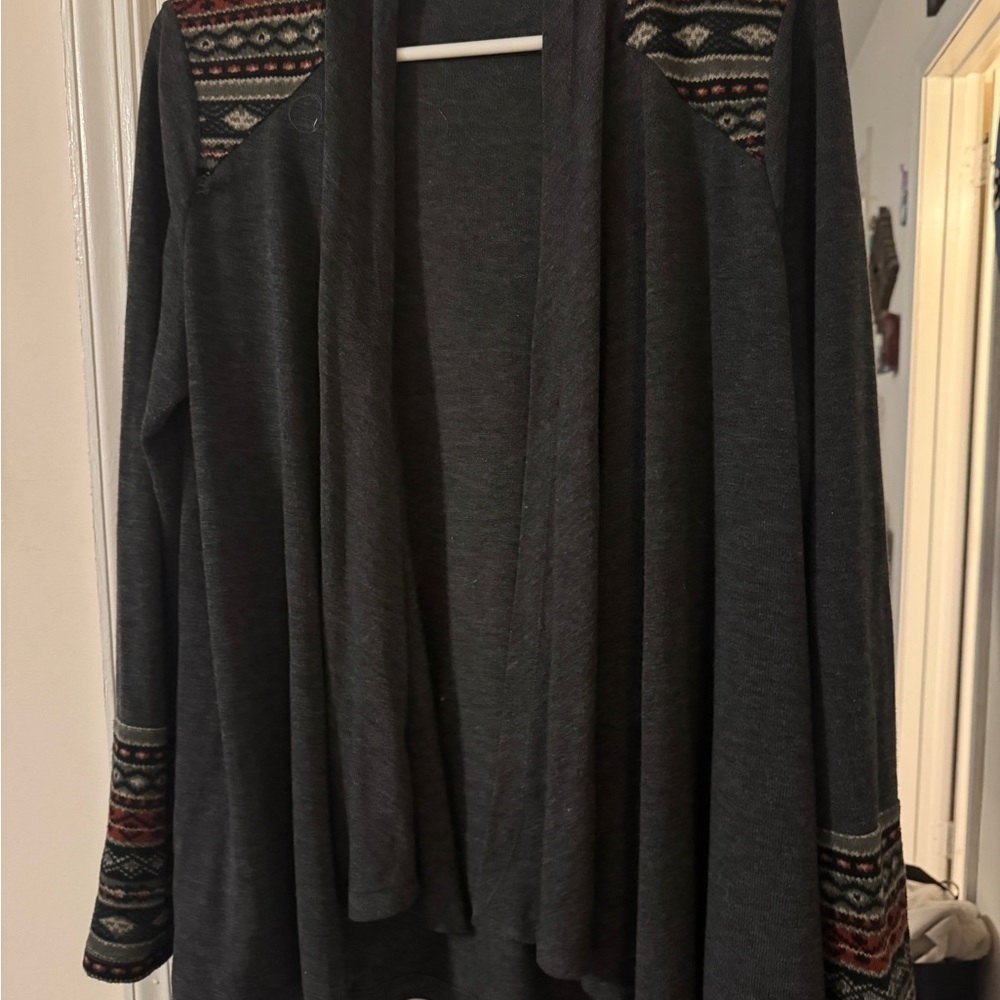 Staccato Large Women's Charcoal Gray draped Sweater with abstract trim